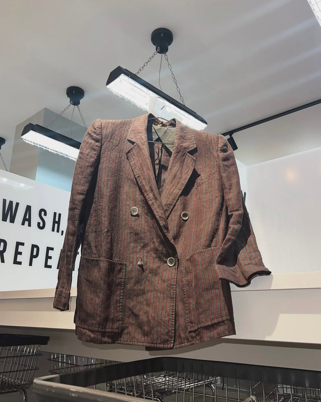 80'S YVES SAINT LAURENT  / LINEN STRIPES TAILORED JKT (DOUBLU)