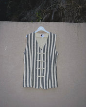 画像をギャラリービューアに読み込む, STRIP PATTERN CHINESE BUTTON LINEN VEST / 80&#39;S ITALY

