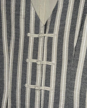 画像をギャラリービューアに読み込む, STRIP PATTERN CHINESE BUTTON LINEN VEST / 80&#39;S ITALY

